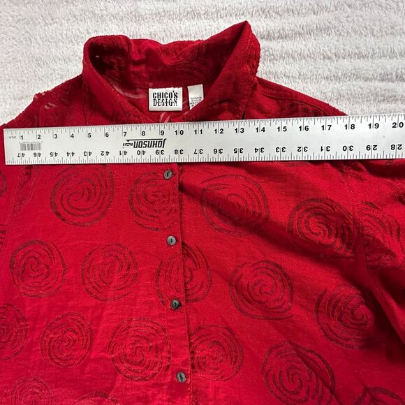 Chico's Design Womens Red Button-Up Sheer Spiral Pattern 3/4 Sleeve Shirt Size 3 - Picture 5 of 7
